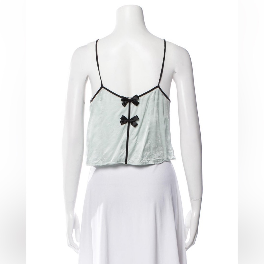 Morgan Lane light blue silky crop top with black bows